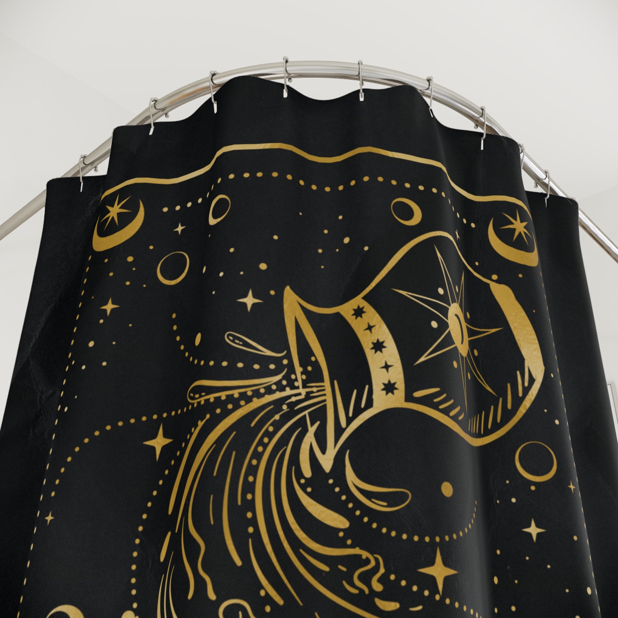 Aquarius Zodiac Shower Curtain — Gold Celestial Horoscope Bathroom Decor