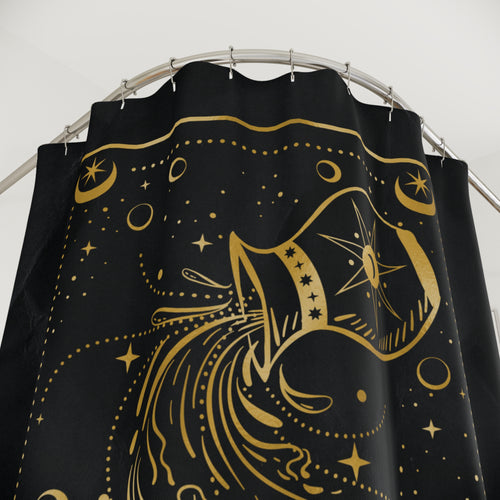 Aquarius Zodiac Shower Curtain — Gold Celestial Horoscope Bathroom Decor