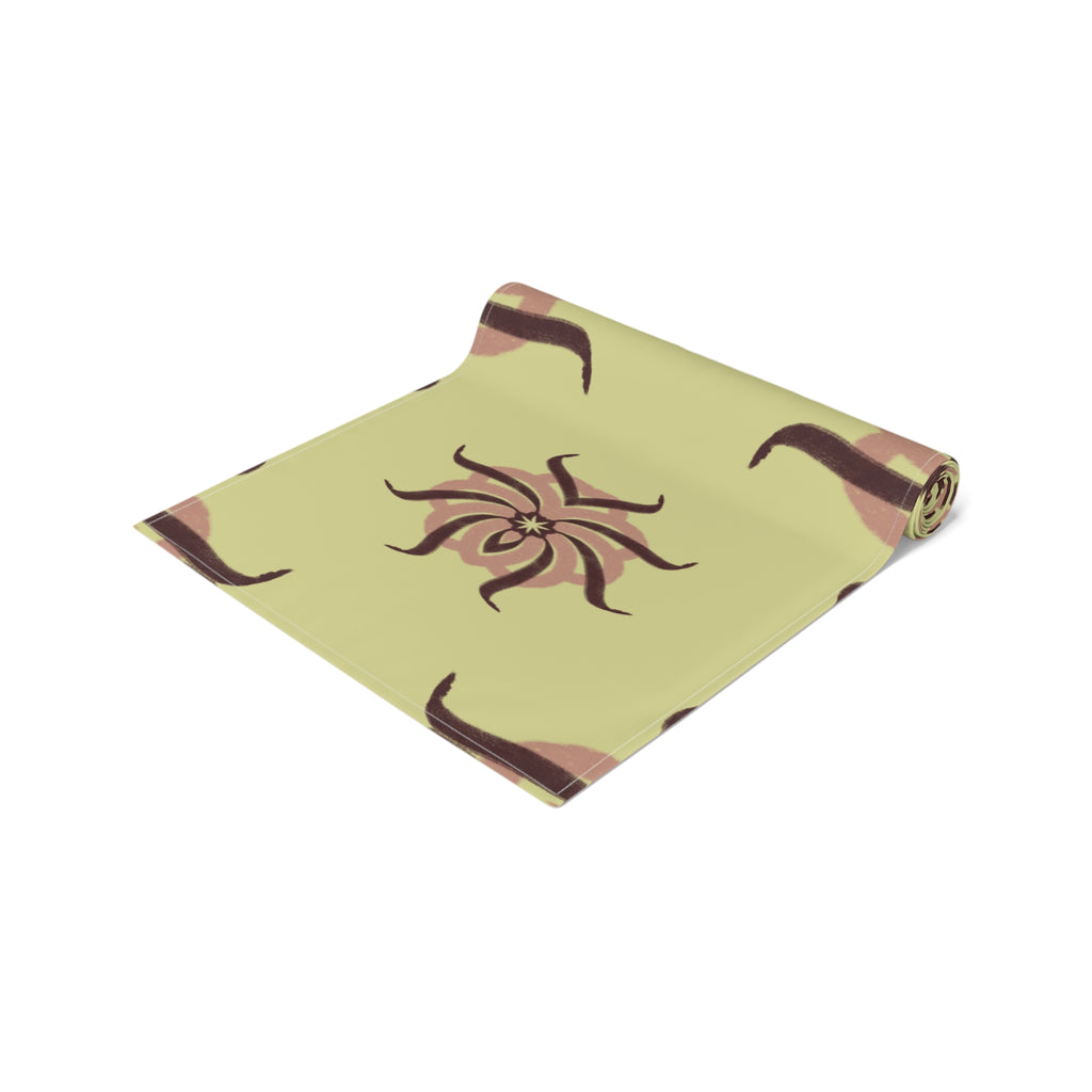 Botanical Sunburst Table Runner — Earth Tone Floral Pattern