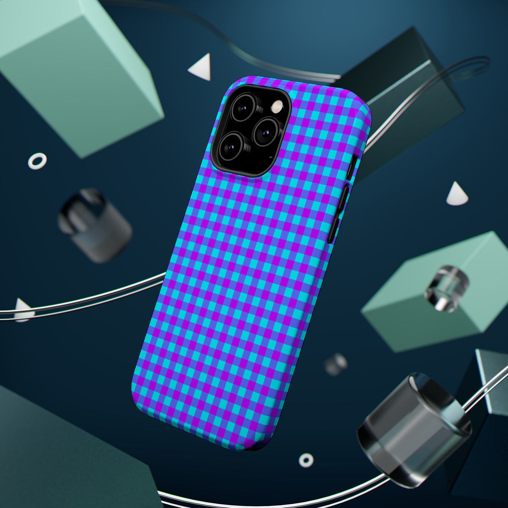 Phone Case — Blue & Purple Gingham Magnetic Impact-Resistant Case