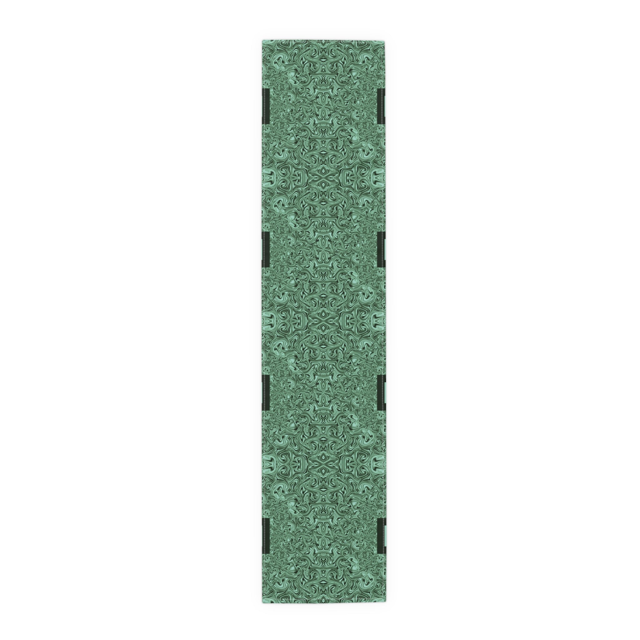 Emerald Marble Table Runner — Green Swirl Cotton-Poly Dining Decor