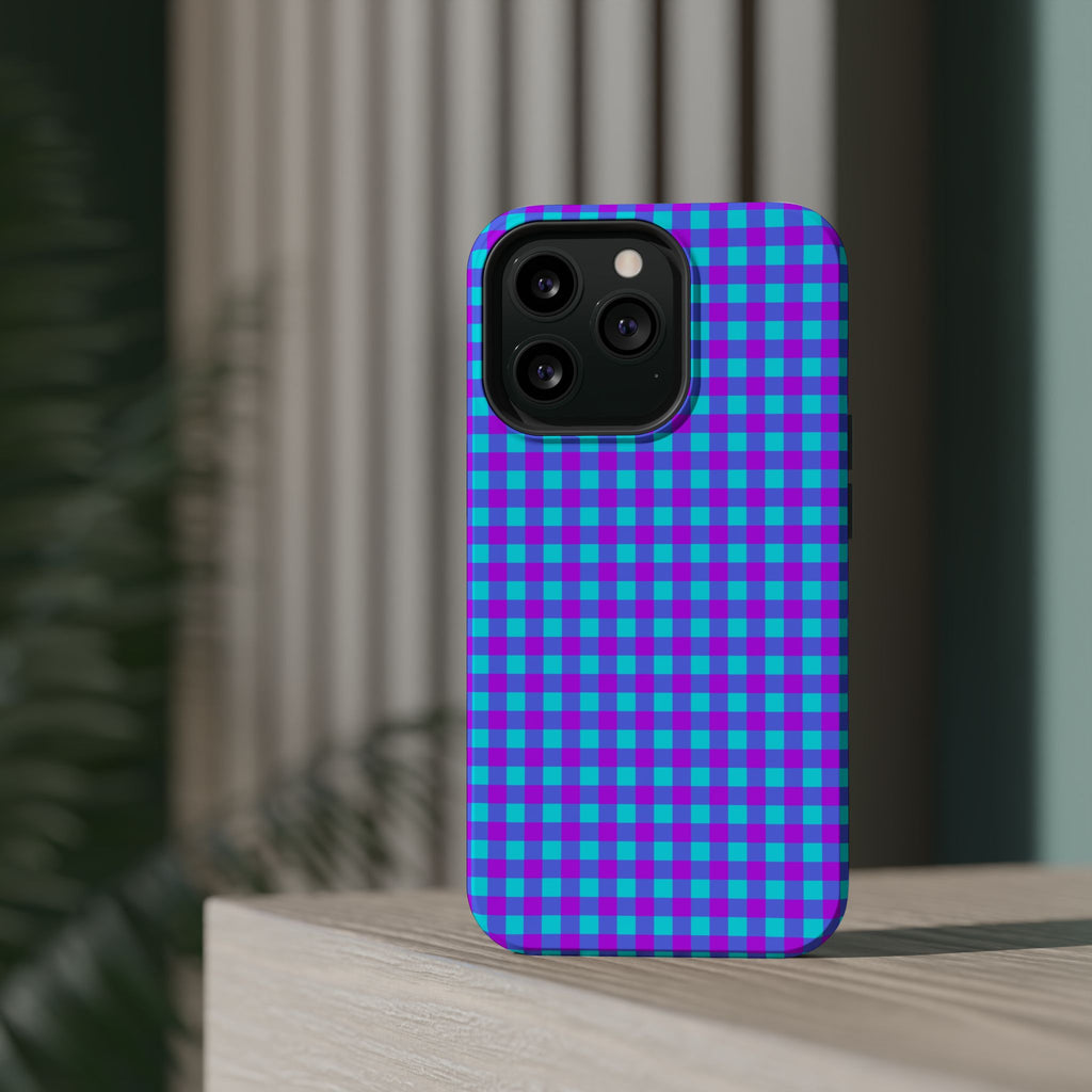 Phone Case — Blue & Purple Gingham Magnetic Impact-Resistant Case