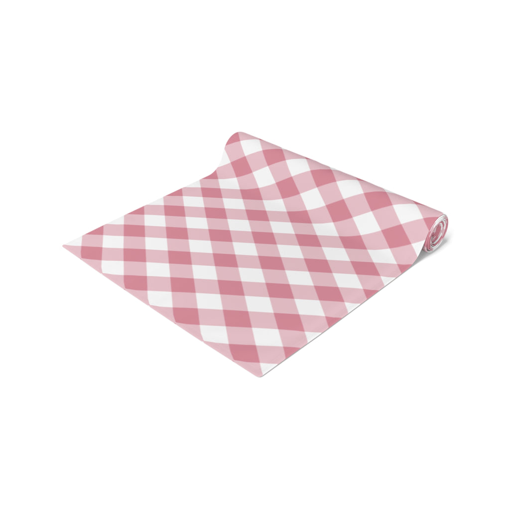 Pink Gingham Table Runner — Cotton-Blend Plaid Decor for Farmhouse, Spring & Picnic Tables