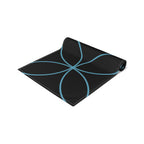 Modern Geometric Table Runner — Black with Blue Interlocking Circles