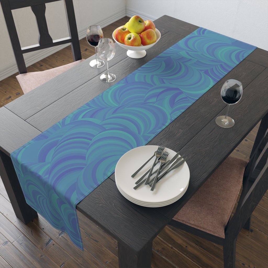 Blue Teal Swirl Table Runner — Abstract Coastal Pattern for Dining & Entertaining
