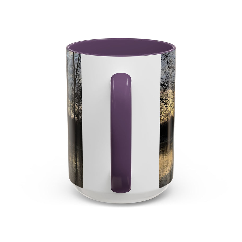 Sunset Reflection Coffee Mug — Forest Silhouette Accent Mug