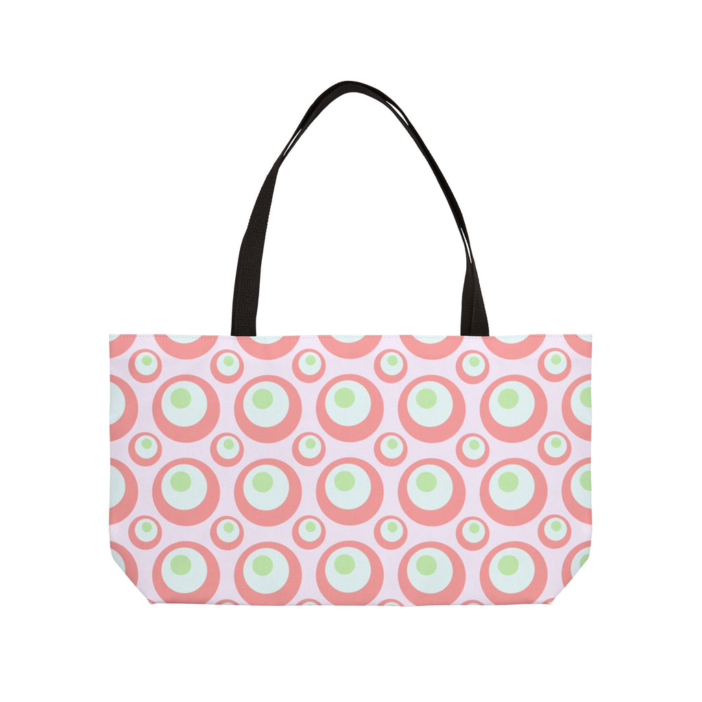 Pink Retro Circle Weekender Tote Bag — Vintage-Inspired Summer Beach Bag