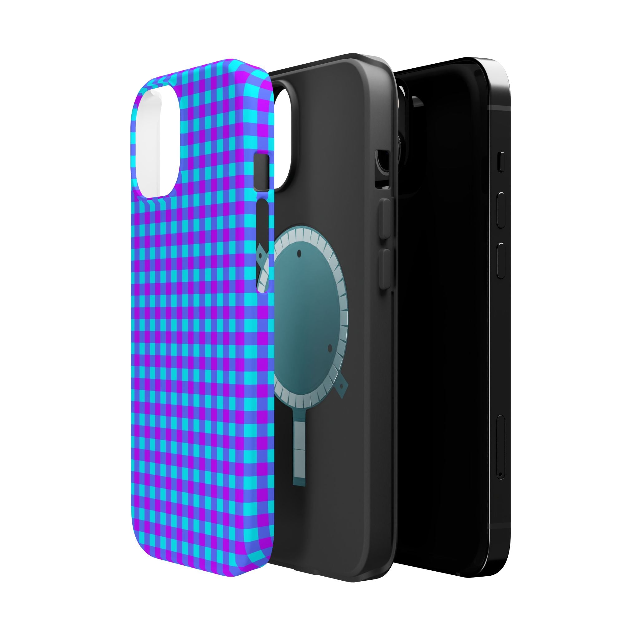 Phone Case — Blue & Purple Gingham Magnetic Impact-Resistant Case