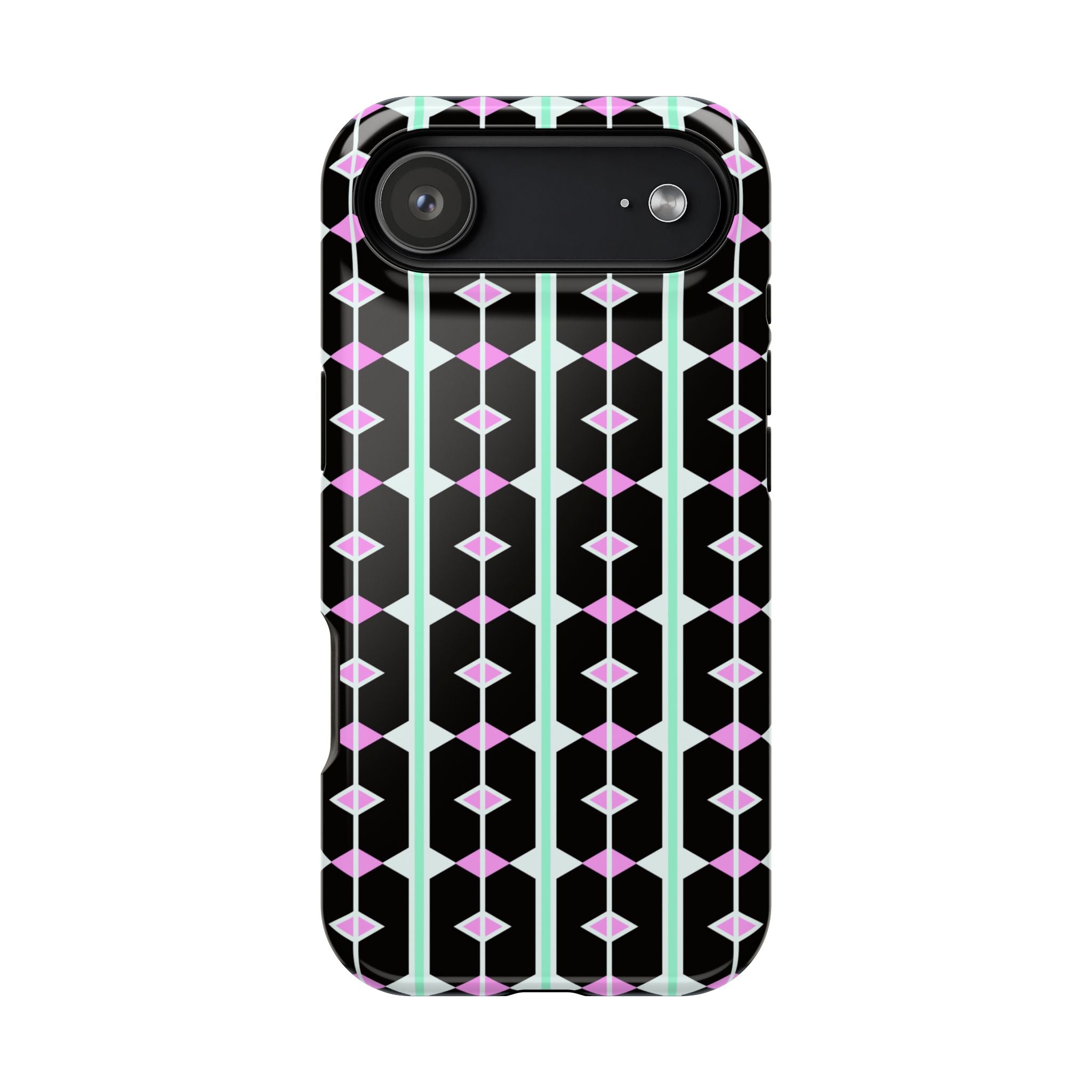 Geom Stripe Magnetic Phone Case — Black with Mint & Lavender Pattern