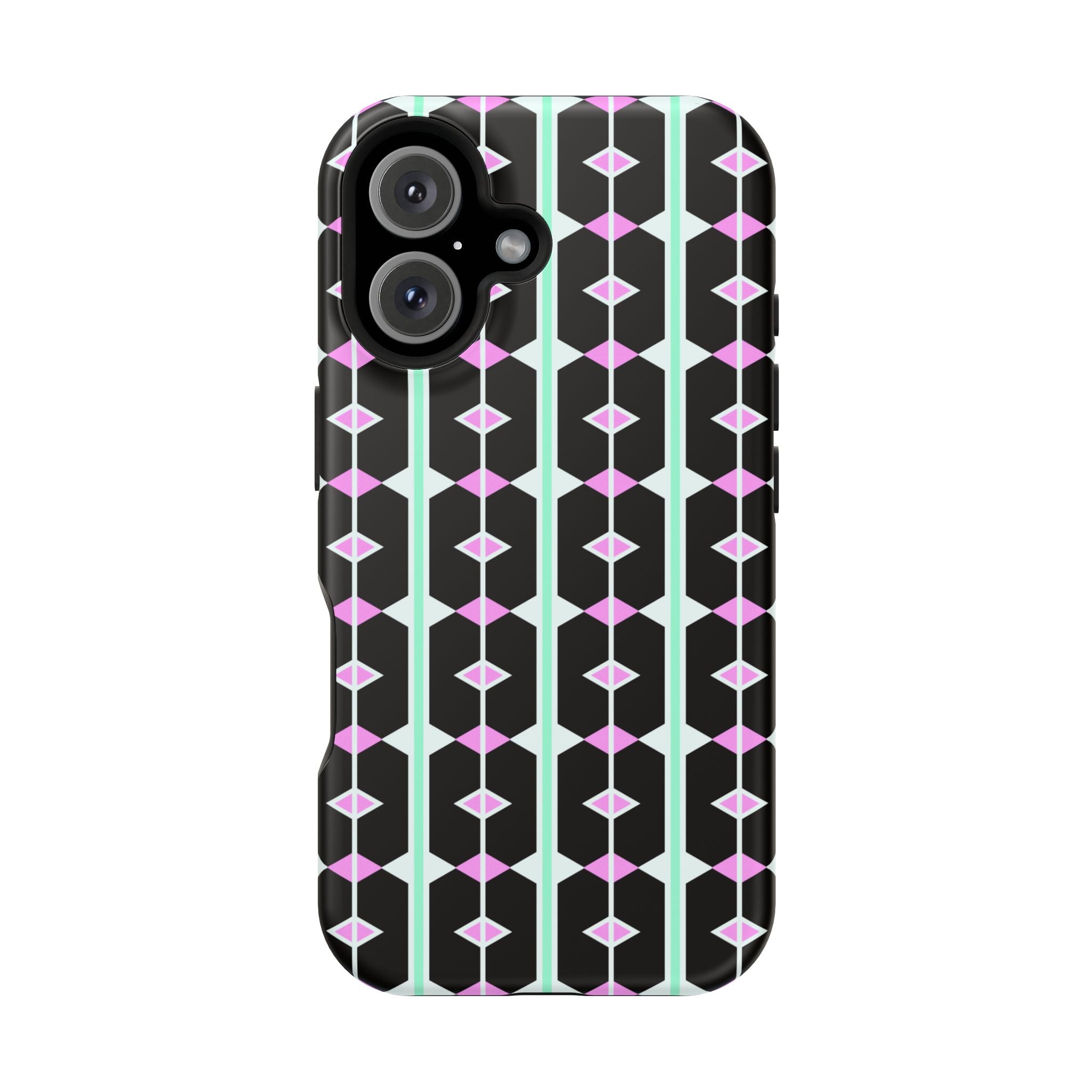 Geom Stripe Magnetic Phone Case — Black with Mint & Lavender Pattern