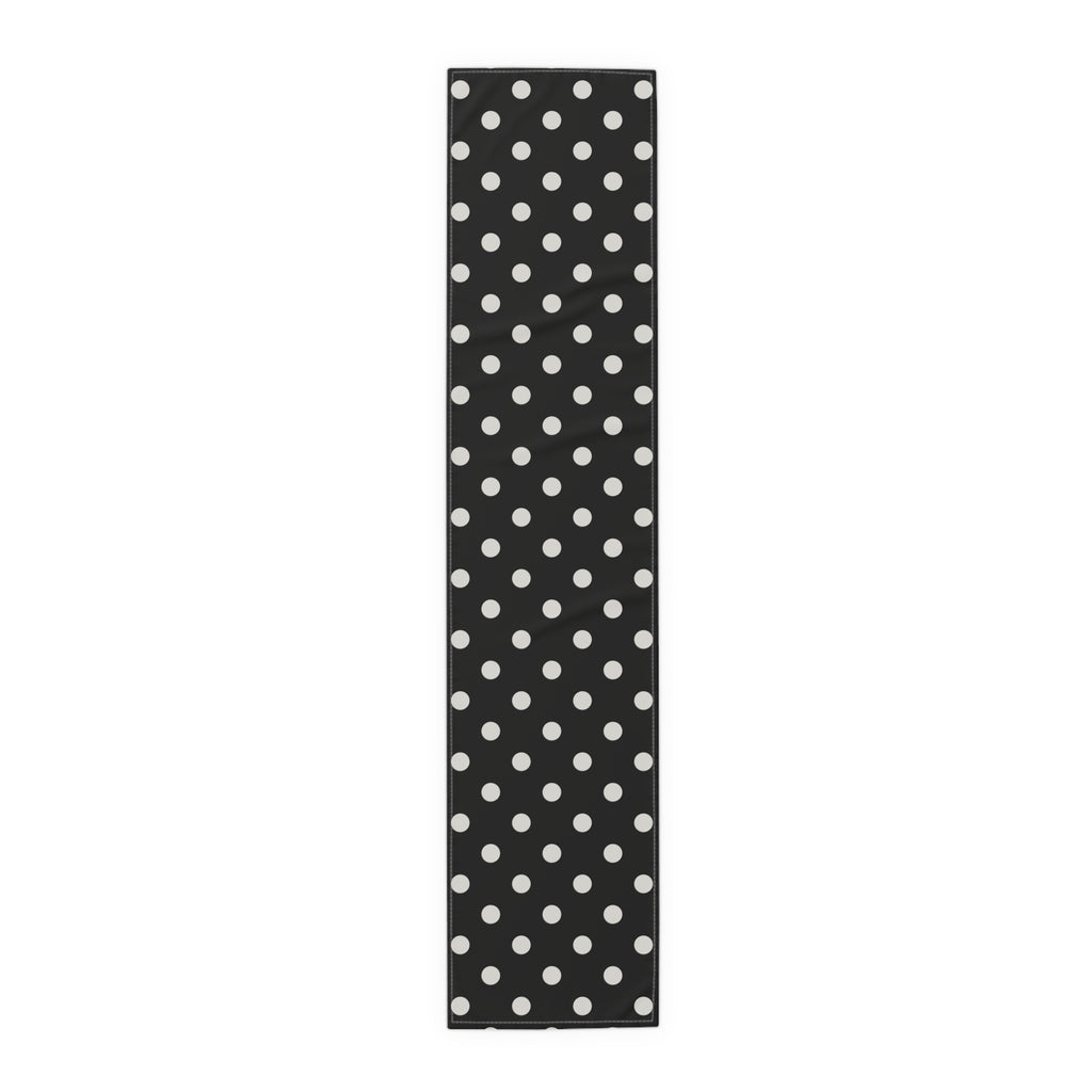 Black Polka Dot Table Runner – Classic Dotted Cotton-Poly Dining Accent