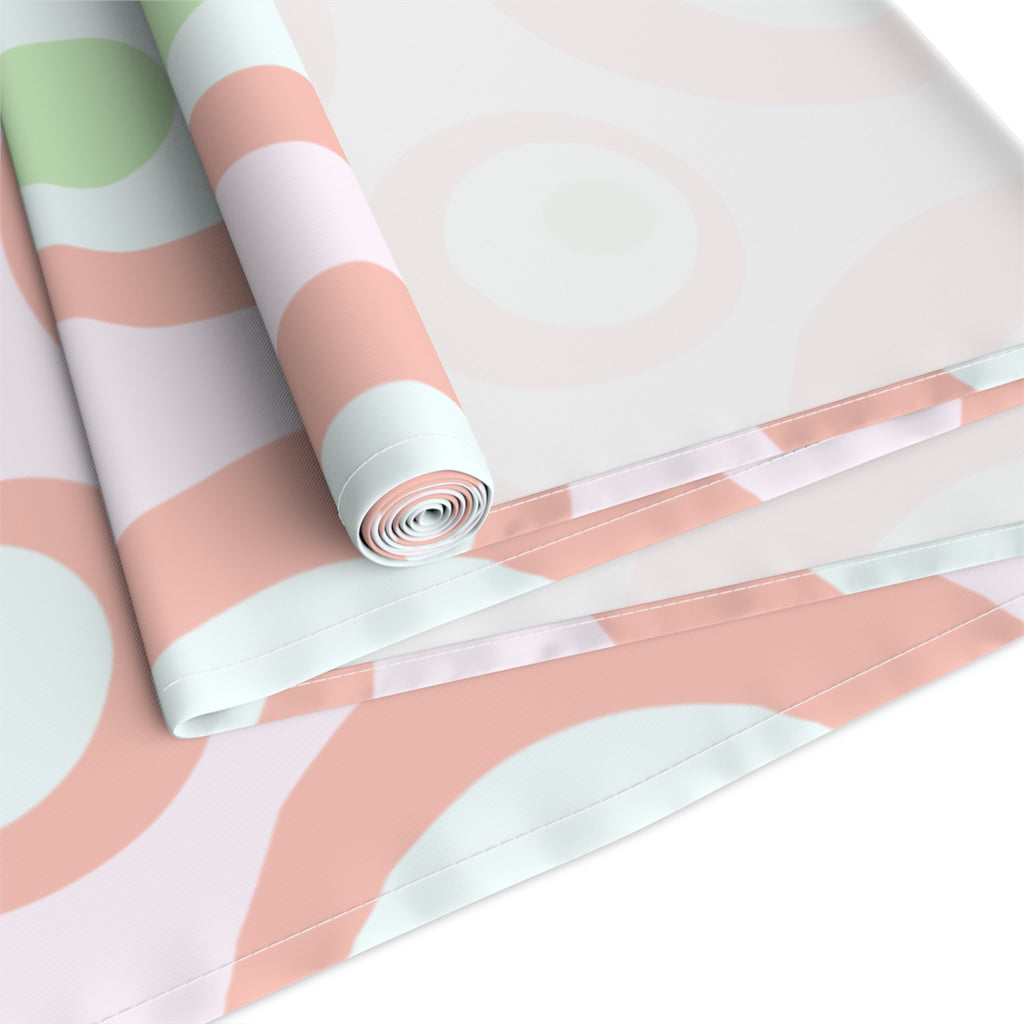 Retro Pink Circles Table Runner — Mid-Century Modern Dining Decor