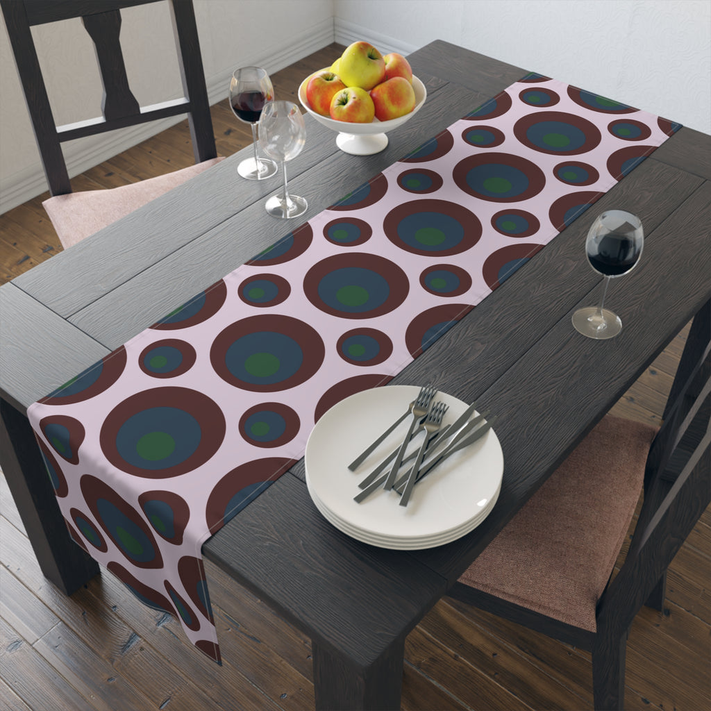 Retro Polka Dot Table Runner — Midcentury Circles Cotton-Poly Dining Accent