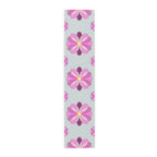 Pink Retro Floral Table Runner — Midcentury Flower Pattern Cotton-Poly Blend