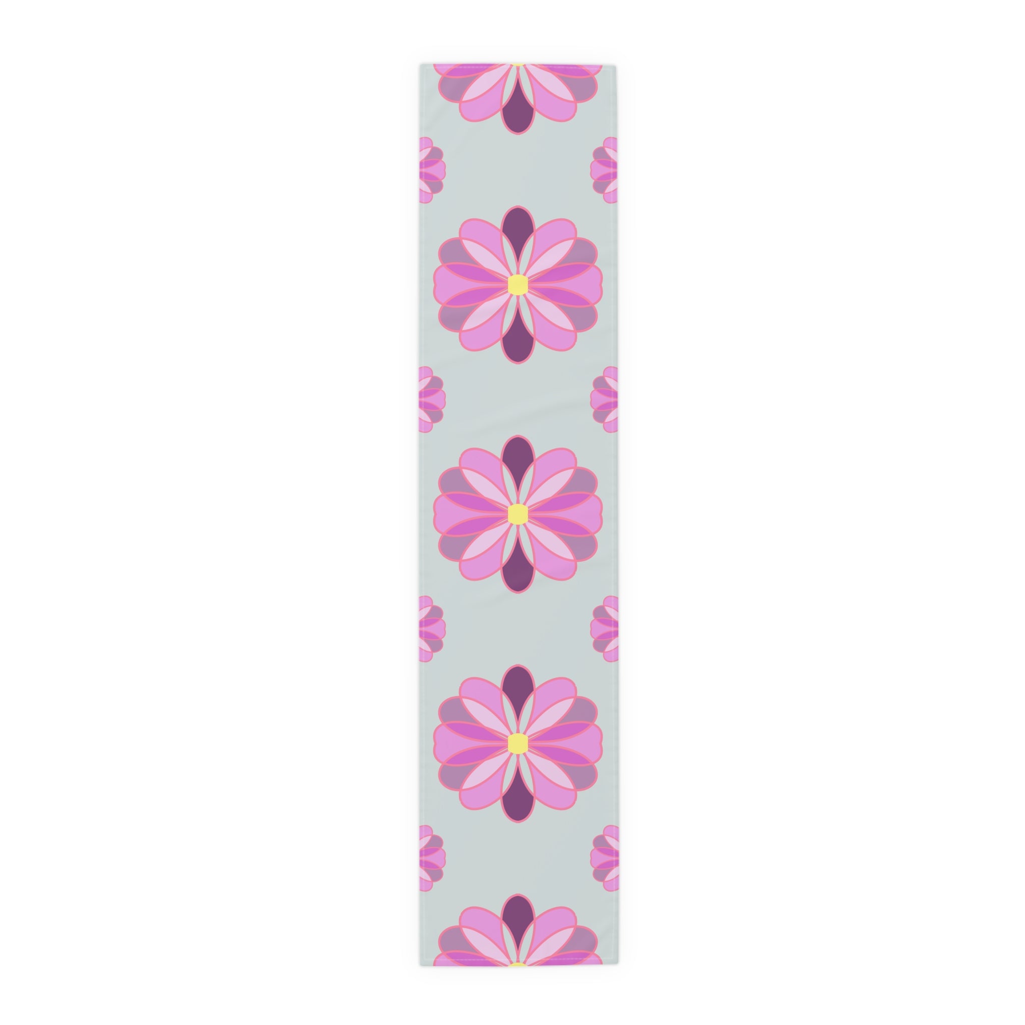 Pink Retro Floral Table Runner — Midcentury Flower Pattern Cotton-Poly Blend