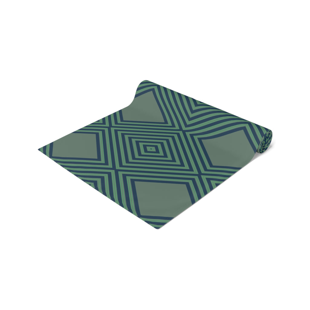 Geometric Diamond Table Runner — Modern Teal Cotton-Poly Accent