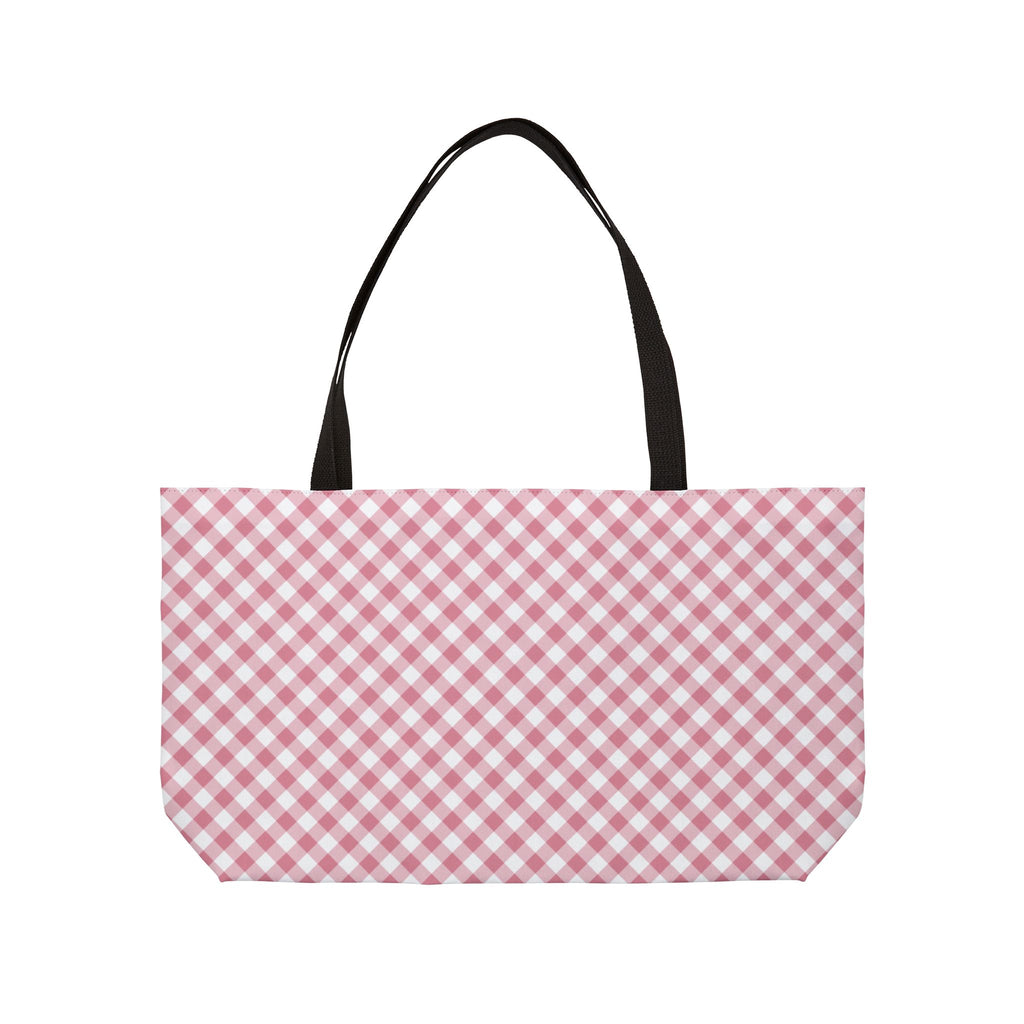 Gingham Weekender Tote Bag — Pink Picnic Pattern Travel & Beach Bag