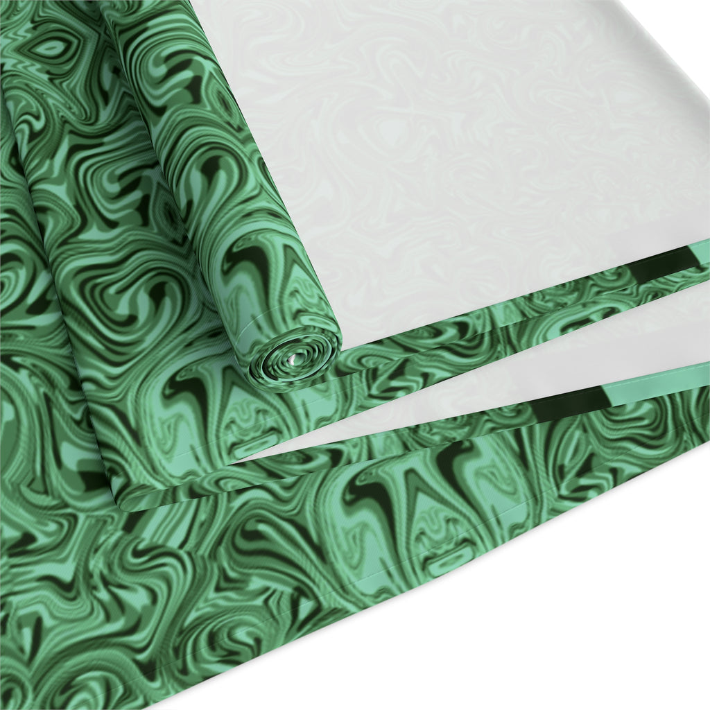 Emerald Marble Table Runner — Green Swirl Cotton-Poly Dining Decor