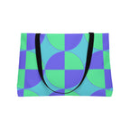 Geometric Circle Pattern Weekender Tote — Teal & Purple Retro Travel Bag