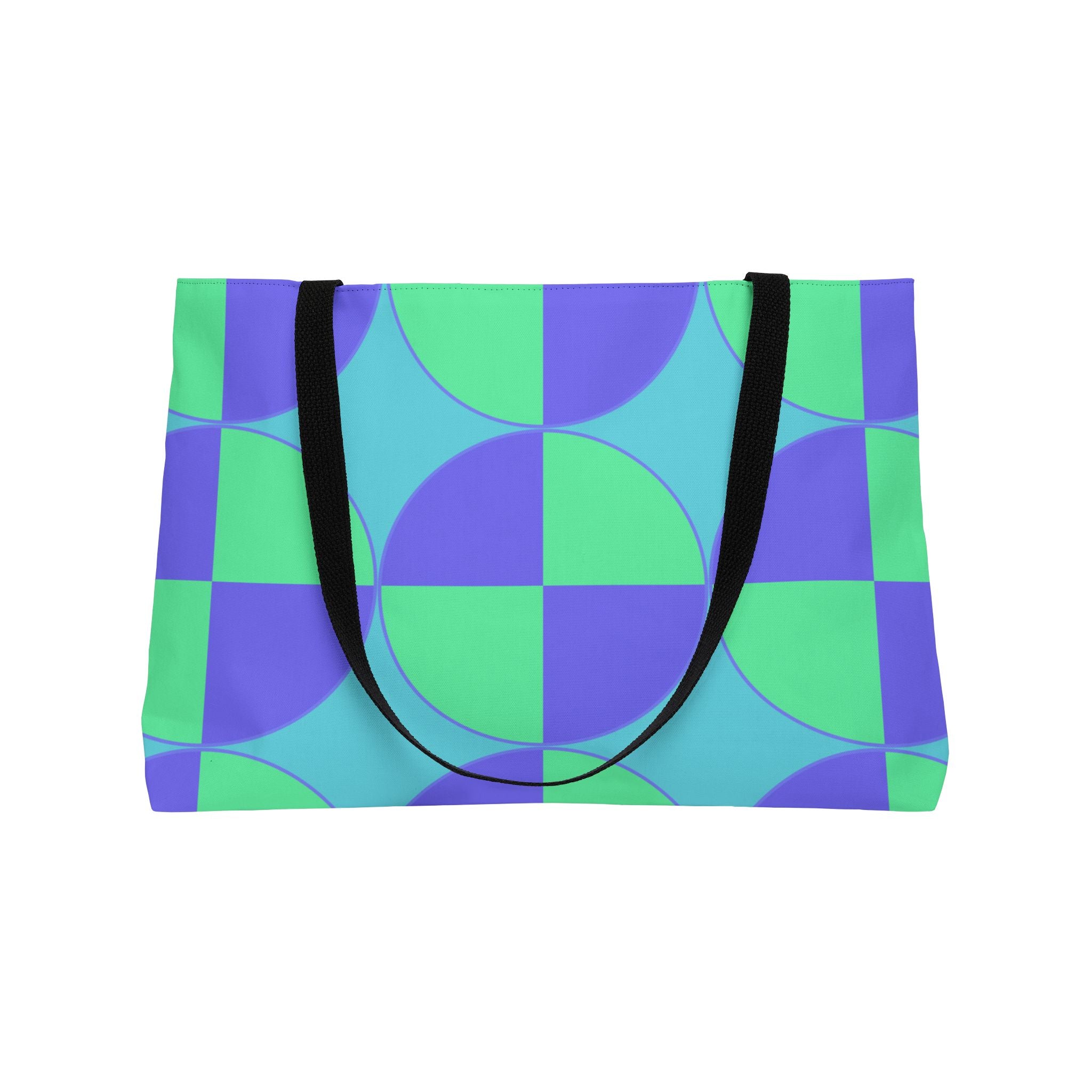 Geometric Circle Pattern Weekender Tote — Teal & Purple Retro Travel Bag