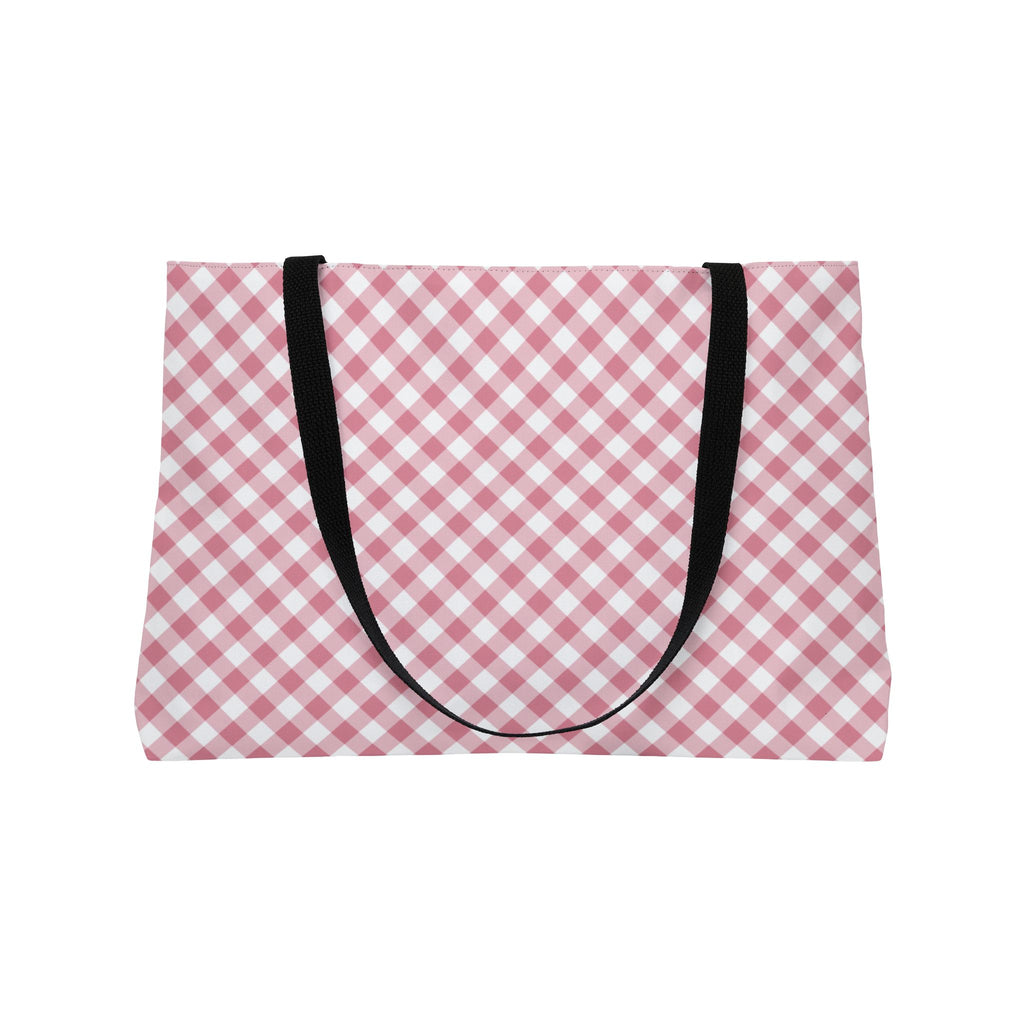 Gingham Weekender Tote Bag — Pink Picnic Pattern Travel & Beach Bag