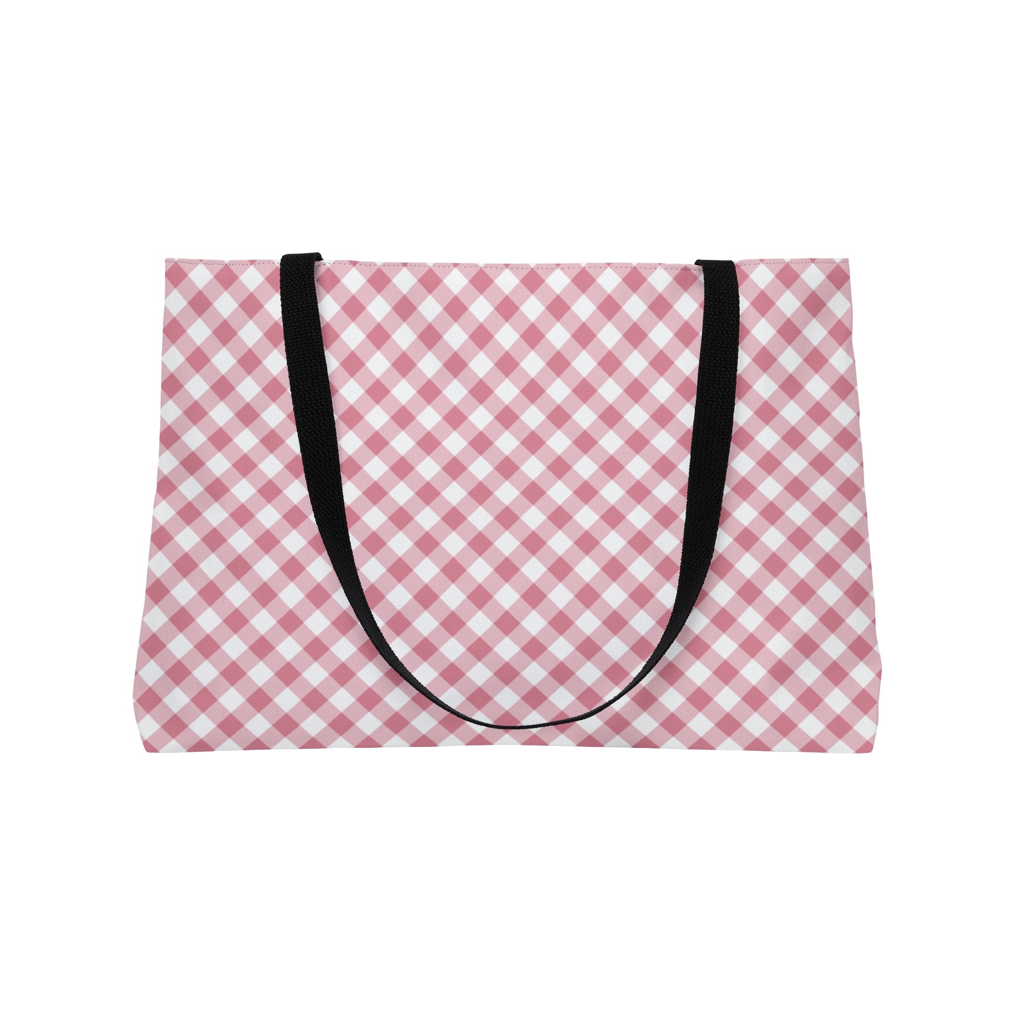 Gingham Weekender Tote Bag — Pink Picnic Pattern Travel & Beach Bag