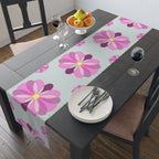 Pink Retro Floral Table Runner — Midcentury Flower Pattern Cotton-Poly Blend