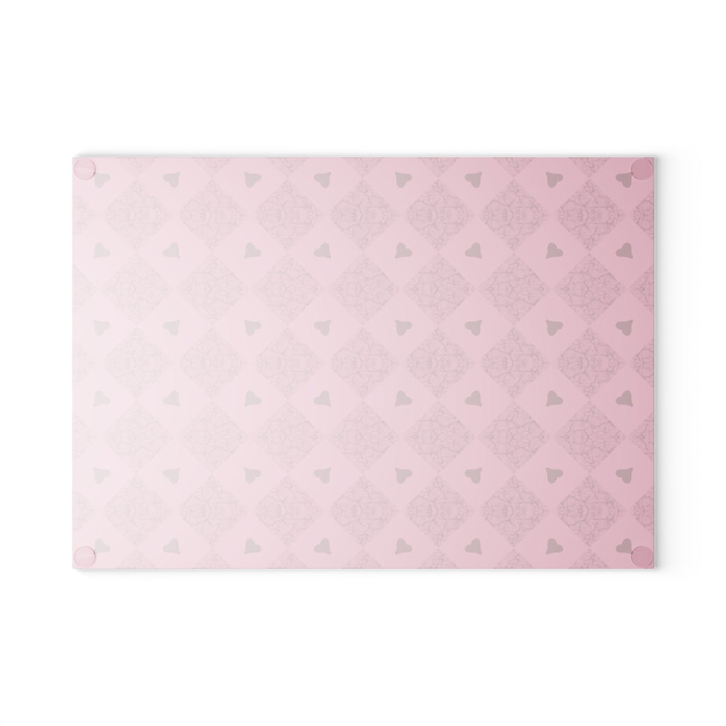 Pink Heart Pattern Glass Cutting Board — Decorative Kitchen Chopping Board