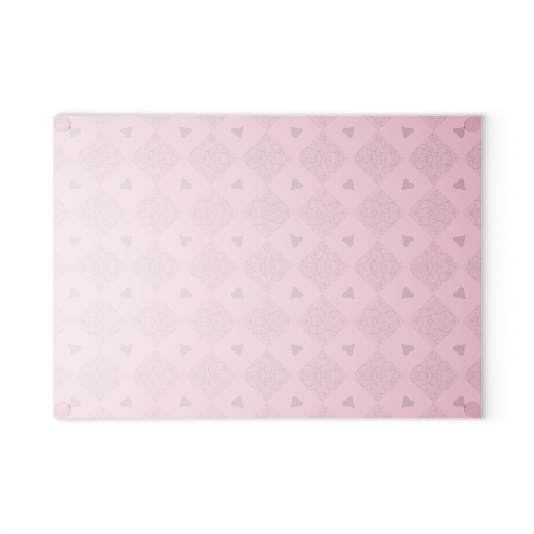 Pink Heart Pattern Glass Cutting Board — Decorative Kitchen Chopping Board