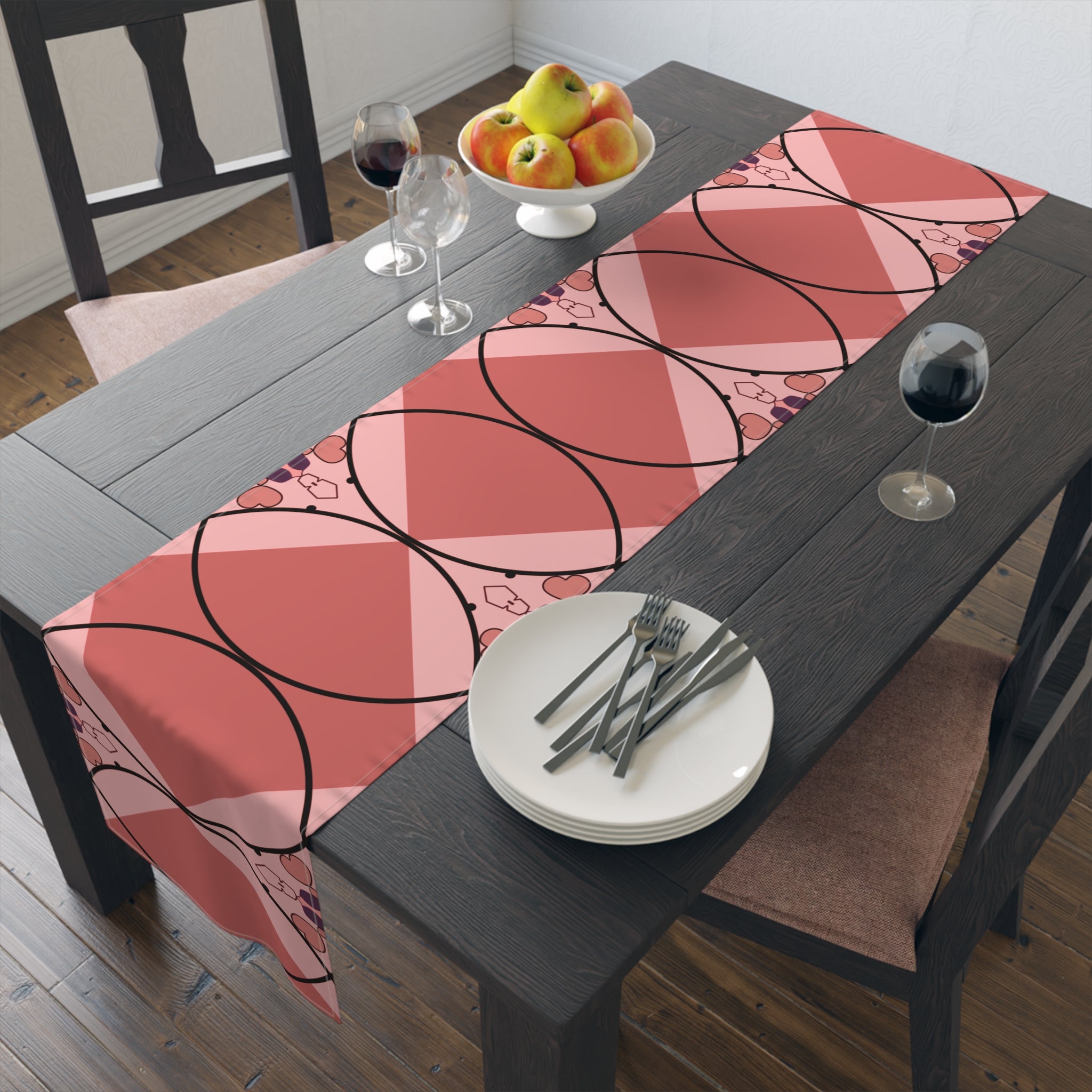 Pink Geometric Heart Table Runner