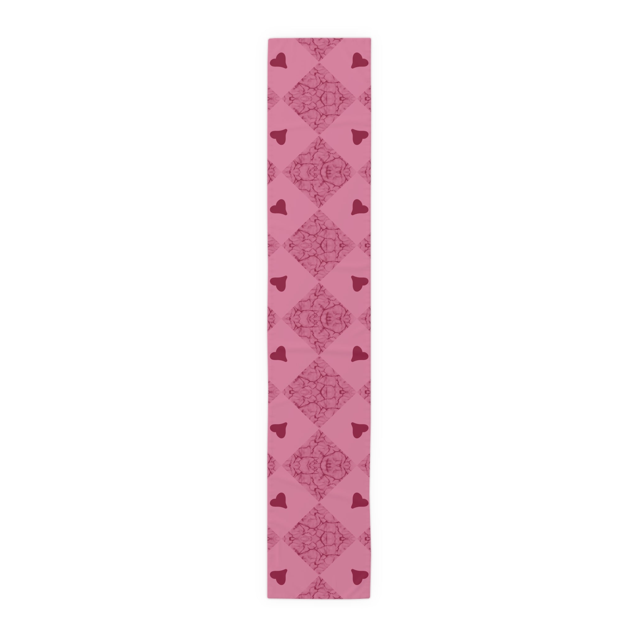 Pink Heart Patchwork Table Runner - Romantic Valentine Dining Decor