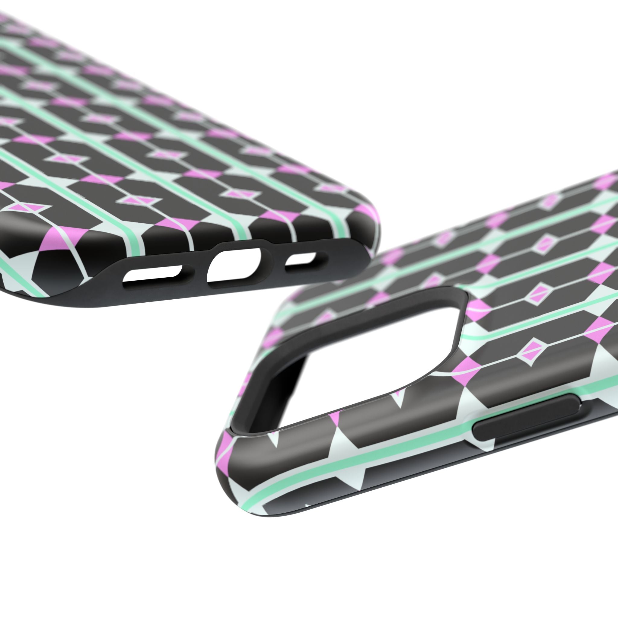 Geom Stripe Magnetic Phone Case — Black with Mint & Lavender Pattern