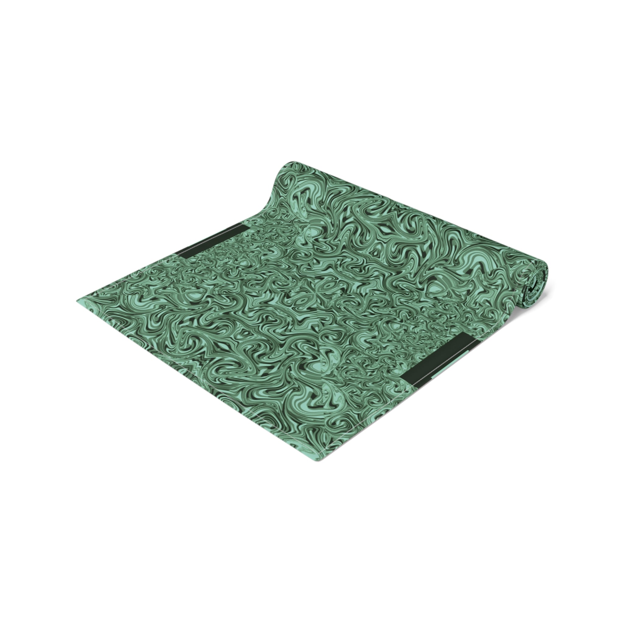 Emerald Marble Table Runner — Green Swirl Cotton-Poly Dining Decor