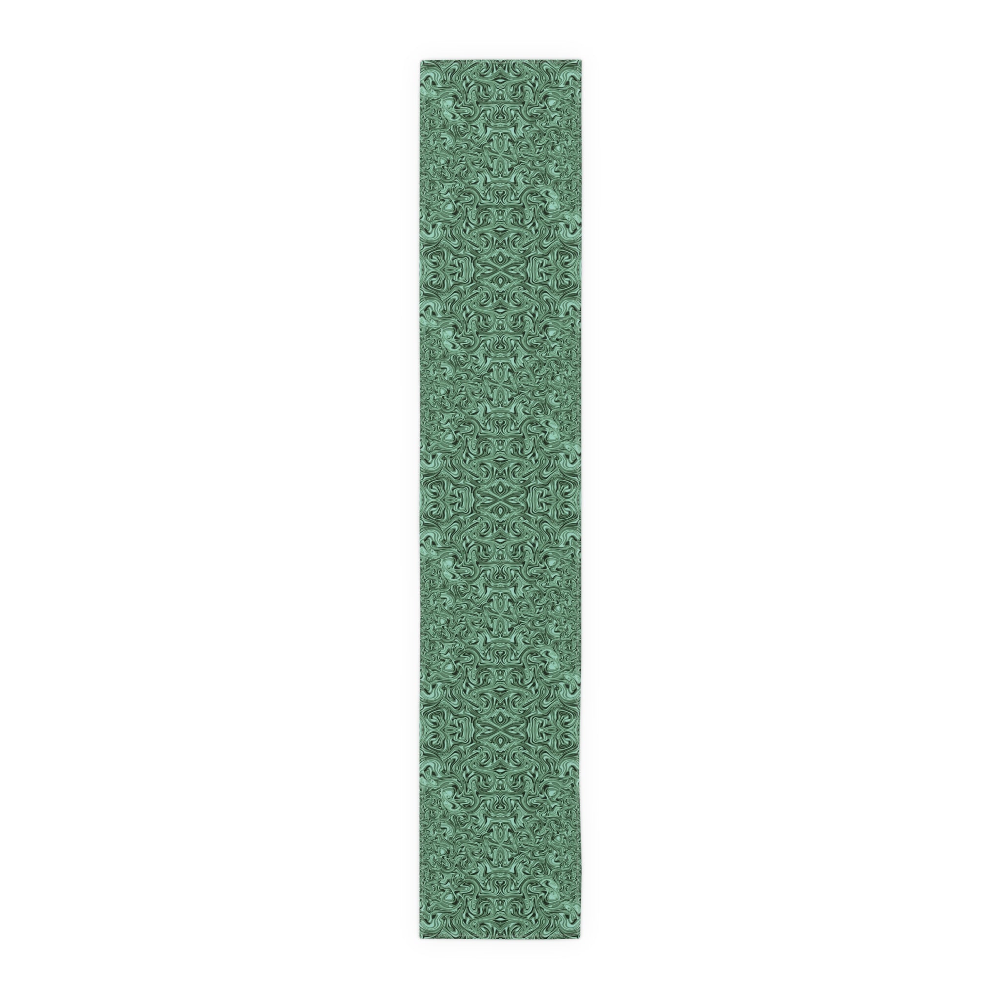 Emerald Marble Table Runner — Green Swirl Cotton-Poly Dining Decor