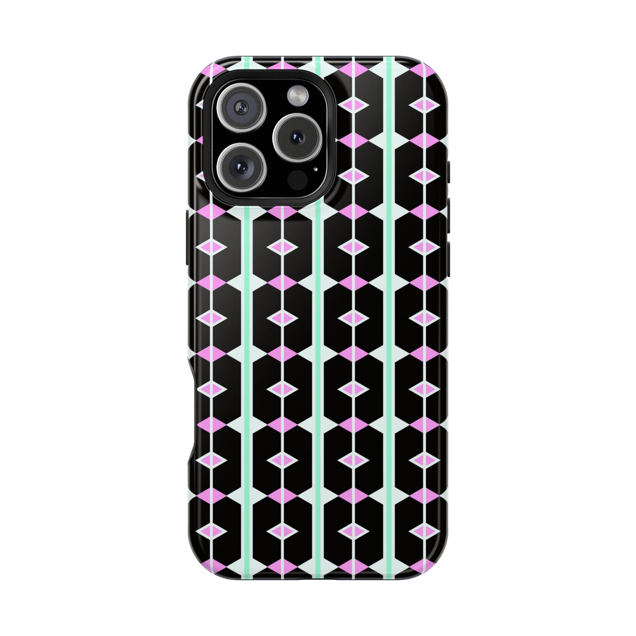Geom Stripe Magnetic Phone Case — Black with Mint & Lavender Pattern