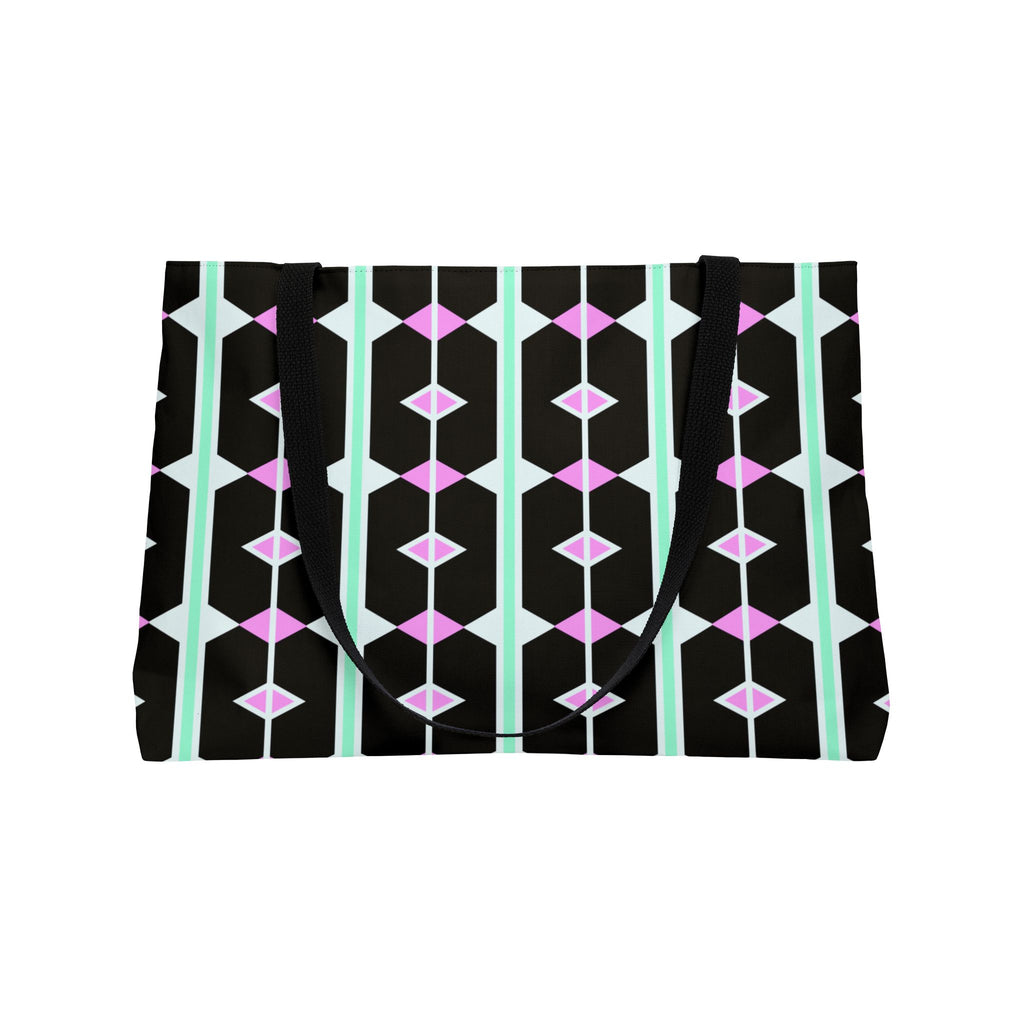 Weekender Tote Bag — Retro Geometric Black & Pastel Diamond Pattern