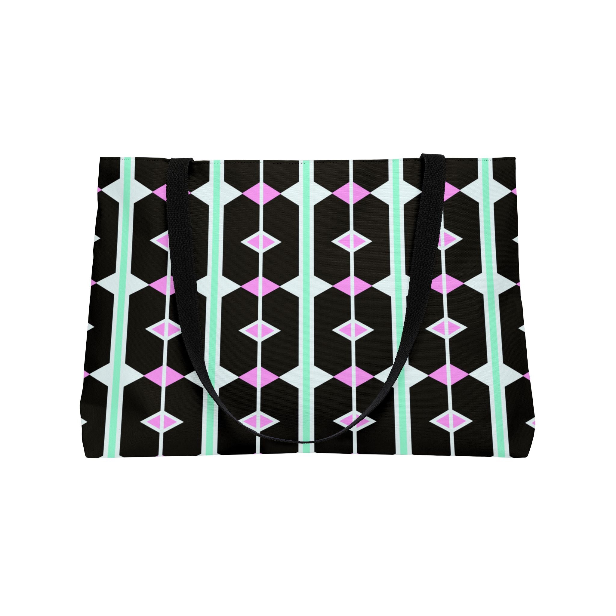 Weekender Tote Bag — Retro Geometric Black & Pastel Diamond Pattern