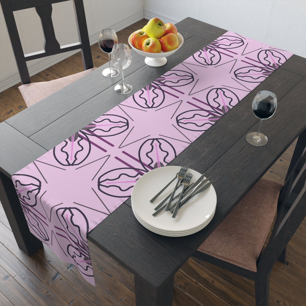 Pink Floral Geometric Table Runner — Modern Blossom Dining Decor