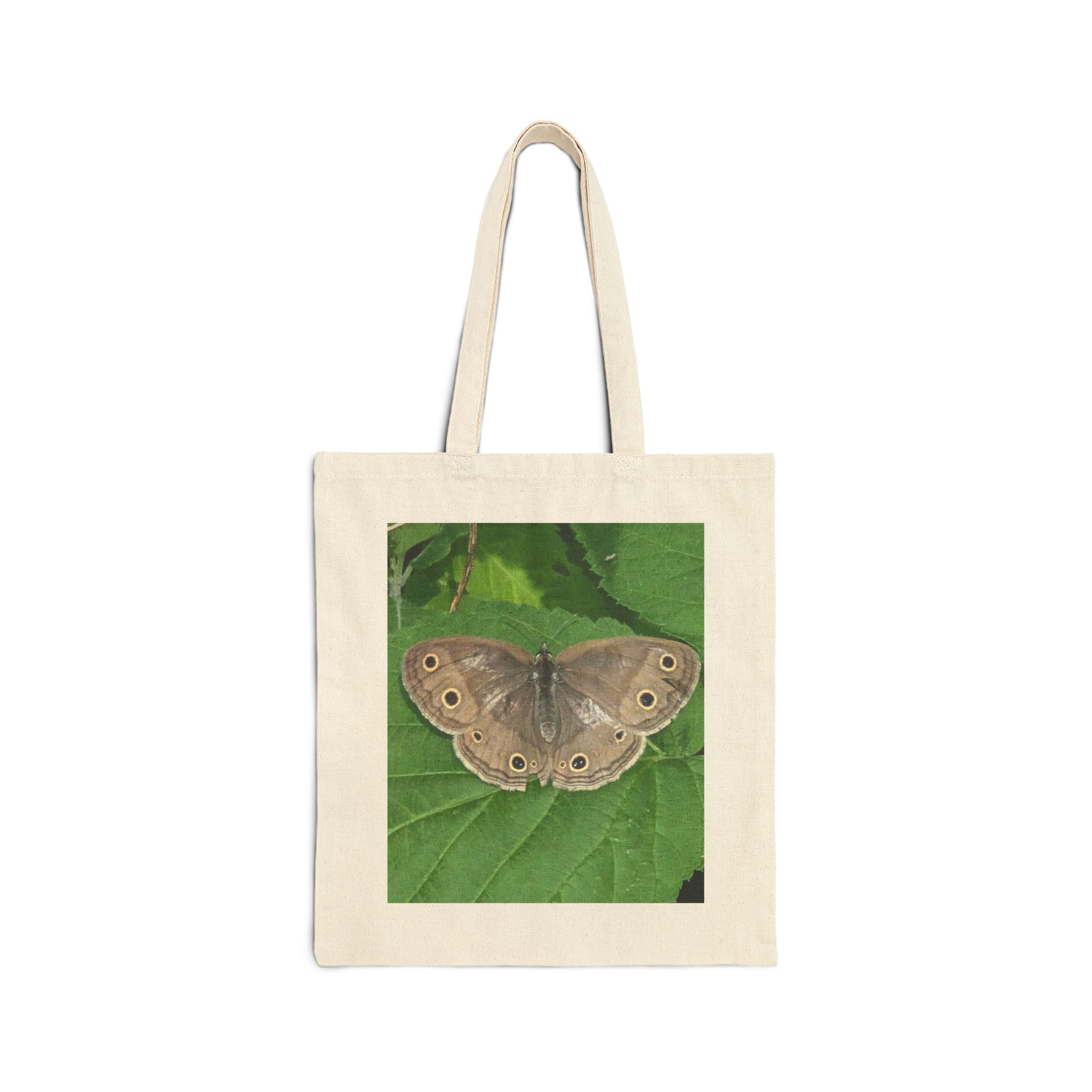 Canvas Tote Bag — Nature Photo Prints (Forest Lake & Brown Butterfly)