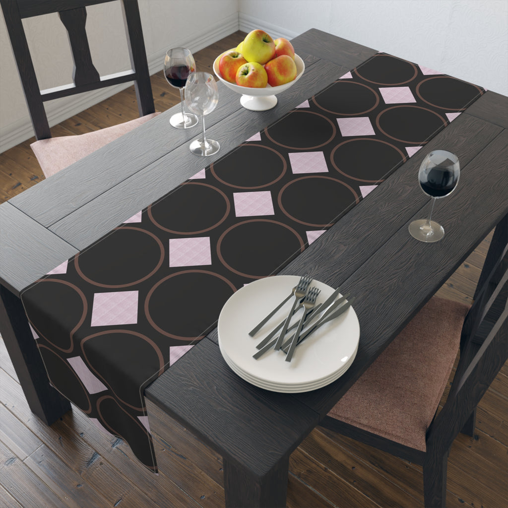 Modern Geo Circle Table Runner — Black & Blush Retro Pattern
