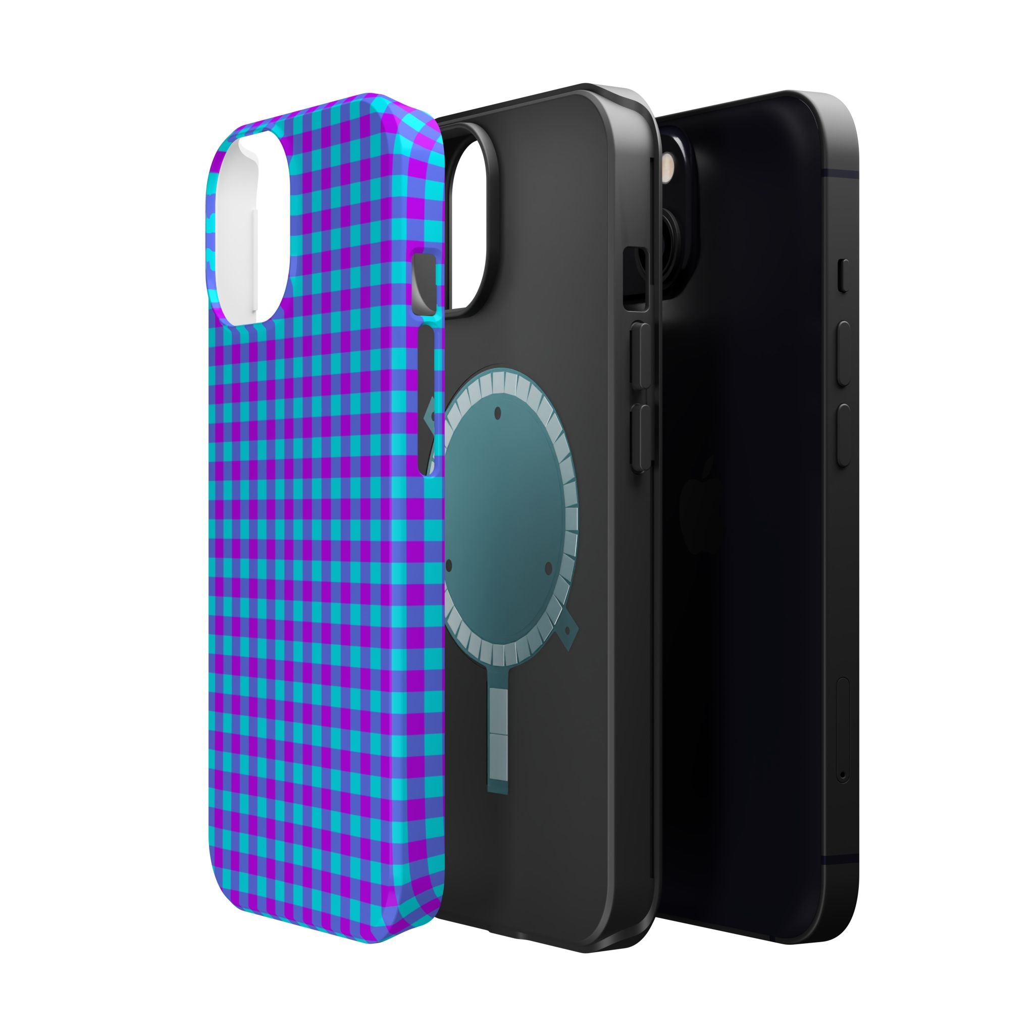 Phone Case — Blue & Purple Gingham Magnetic Impact-Resistant Case