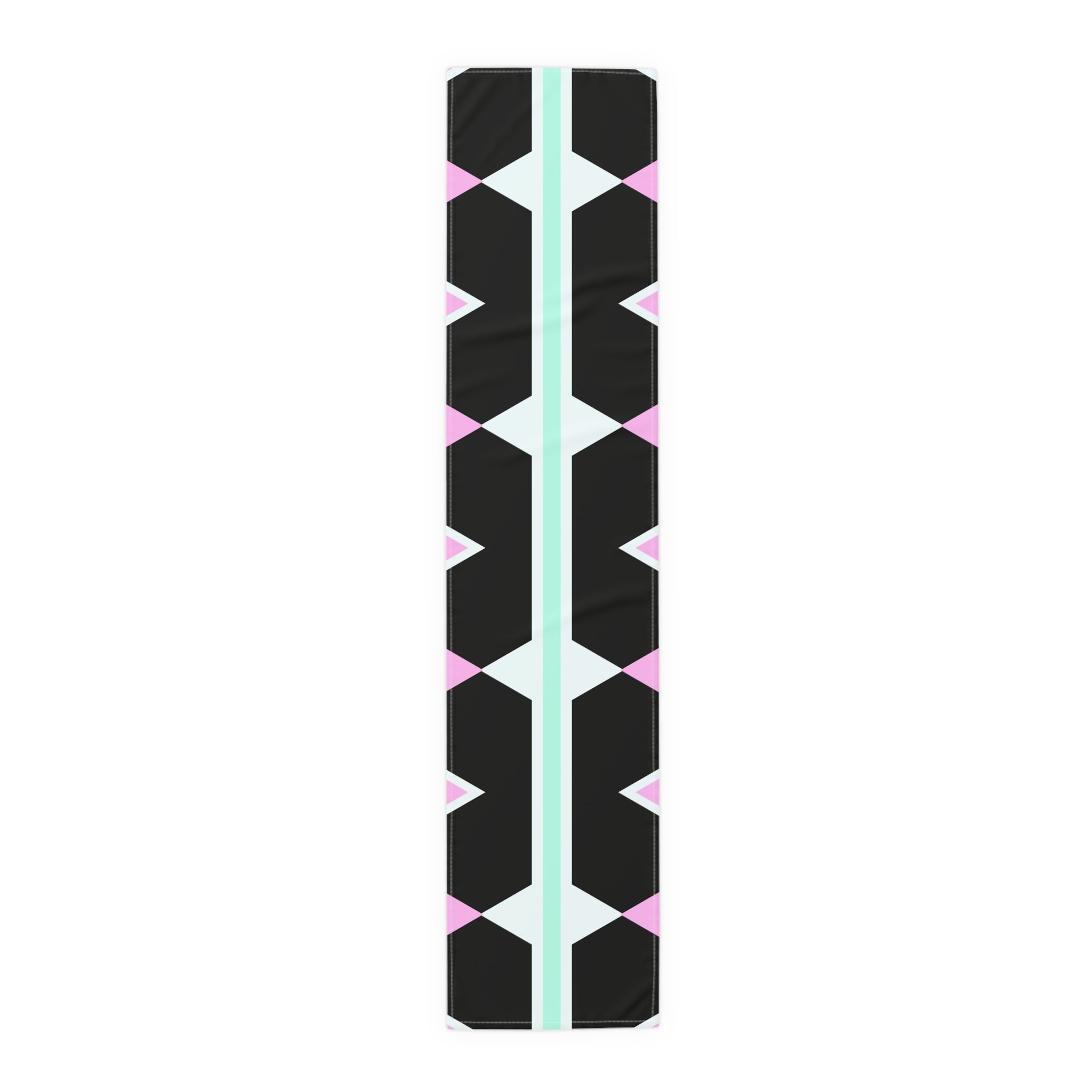 Geometric Pastel Stripe Table Runner — Modern Black, Mint & Pink Dining Accent