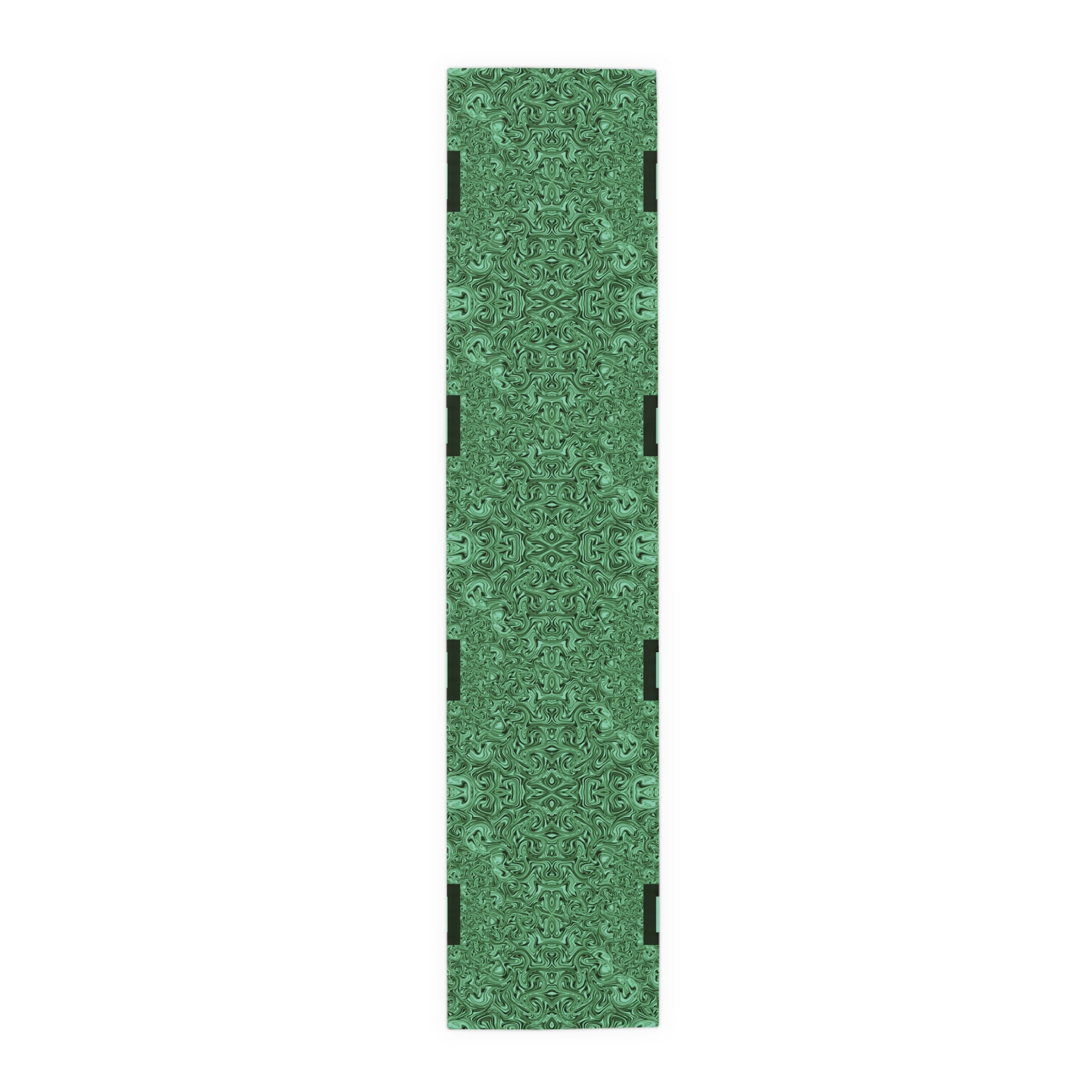 Emerald Marble Table Runner — Green Swirl Cotton-Poly Dining Decor