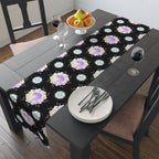 Black Floral Mandala Table Runner – Pastel Mosaic Dinner Party Decor