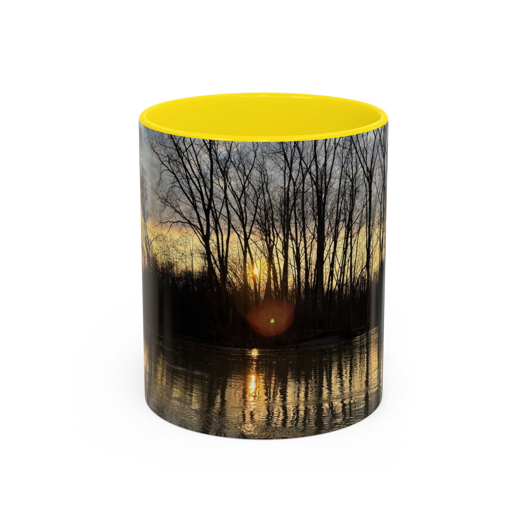 Sunset Reflection Coffee Mug — Forest Silhouette Accent Mug