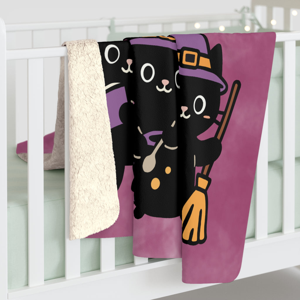 Everything Will Be OK Sherpa Blanket — Cute Witch Cat Cozy Throw