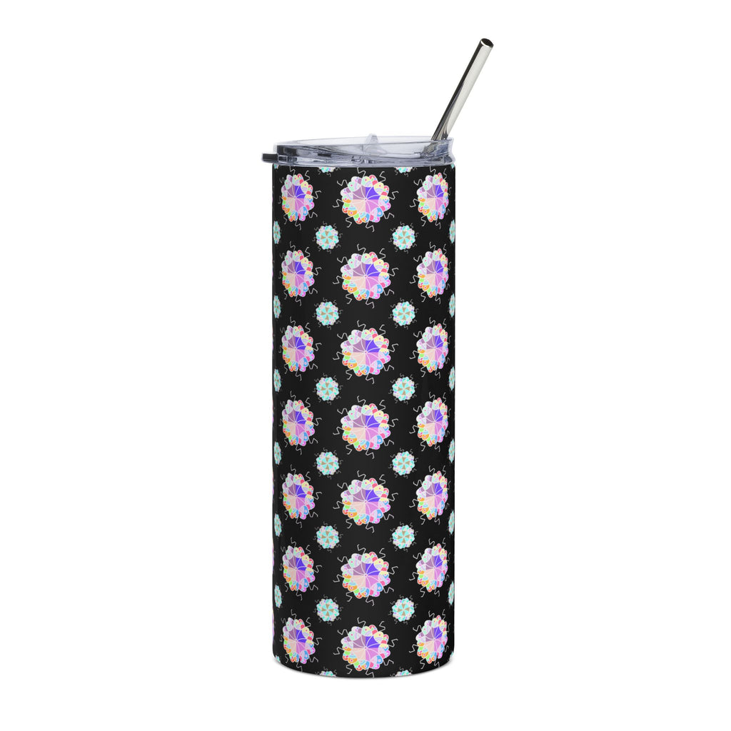 20oz Stainless Steel Tumbler — Iridescent Floral Dot Pattern on Black