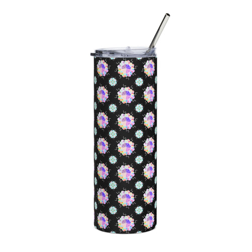 20oz Stainless Steel Tumbler — Iridescent Floral Dot Pattern on Black