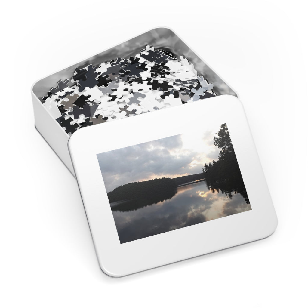 Lake Reflection Jigsaw Puzzle with Tin — Scenic Sunset Puzzle for Nature Lovers