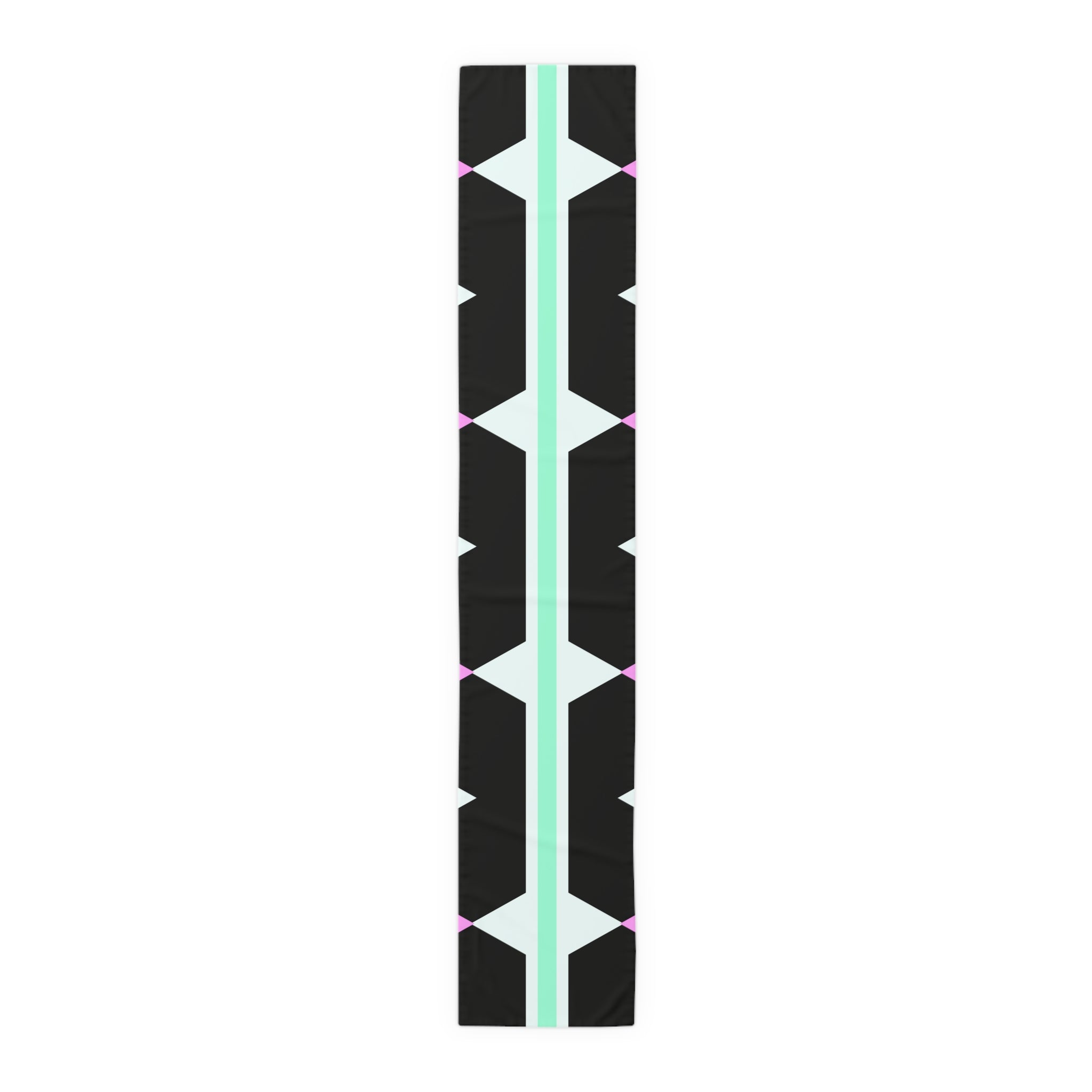 Geometric Pastel Stripe Table Runner — Modern Black, Mint & Pink Dining Accent